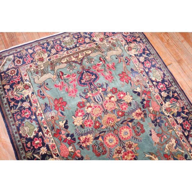 Emerald Green Botanical Antique Persian Kashan Rug - 4'5" x 6'9" For Sale - Image 4 of 9