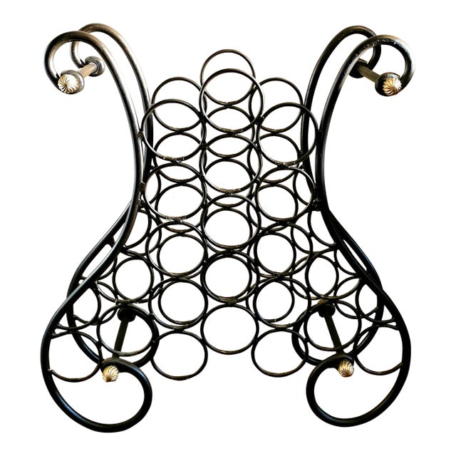20th Century French Wrought Iron and Brass Wine Rack For Sale
