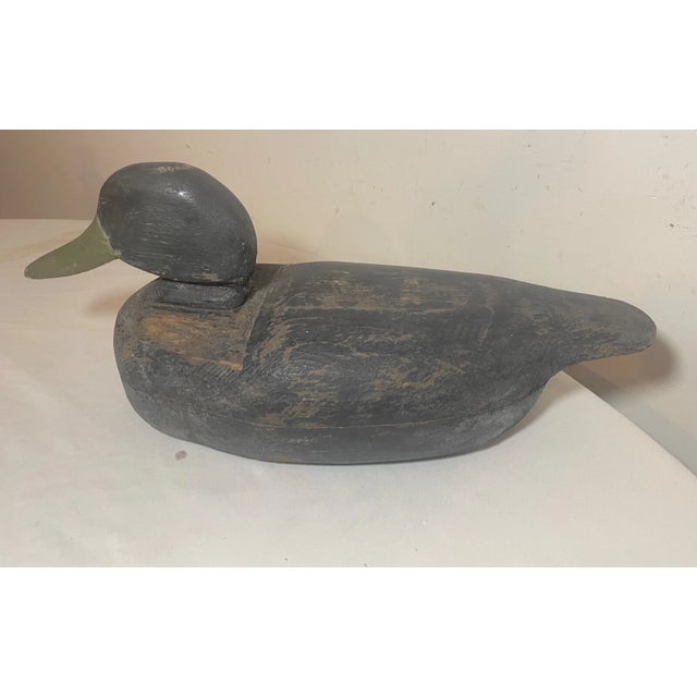 Folk Art Vintage 69 Tuckerton Carved Wood Folk Art Hollow Body Black Duck Decoy Sculpture For Sale - Image 3 of 12