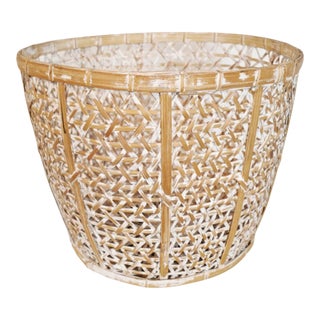 Bamboo White Wash Basket Large For Sale