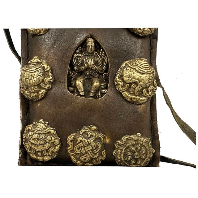 1950s 20th Century Tibetan Leather, Brass Ghau Prayer Bag For Sale - Image 5 of 5