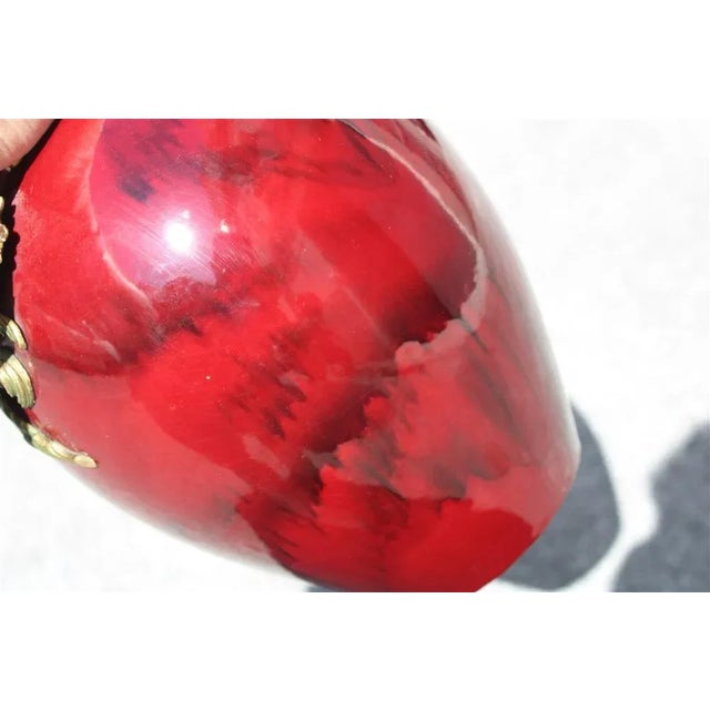 Gold Art Deco Red Ceramic Vase with Gold and Brass, 1930s For Sale - Image 8 of 9