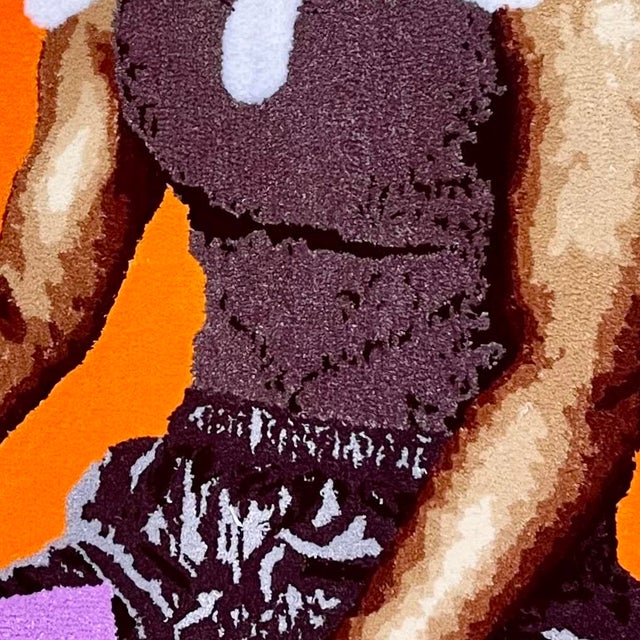 Cedric Vu "This Particular Self" Tufted Yarn Portrait, Radiating Rays, Orange and Red, Contemporary California Textile Art, Pop Art, 2025 For Sale - Image 4 of 8