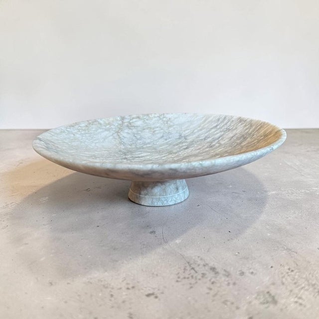 Alabaster Vintage Italian Gray Veined Alabaster Marble Compote Tazza For Sale - Image 8 of 9