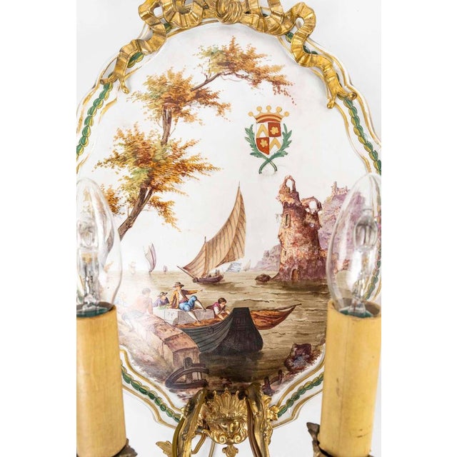 Napoleon III Wall Sconces in Porcelain and Gilt Bronze, Set of 2 For Sale - Image 3 of 10