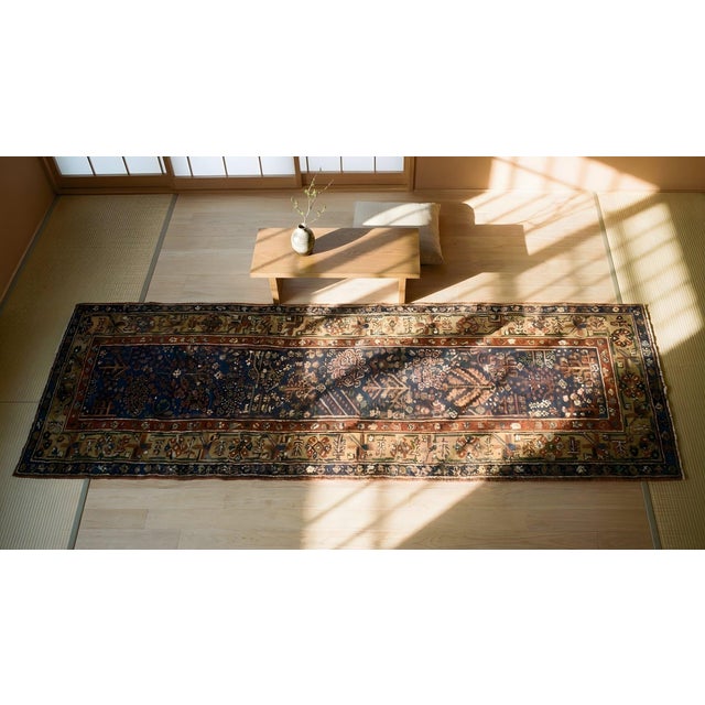 Splendid Blue Color With Intricate Geometric and Floral Patterns Antique N W Persian Runner Rug For Sale - Image 14 of 15