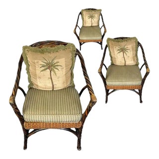 Ebonized Barley Twist Rattan Armchairs With Removeable Seat and Back Cushions - Set 3 For Sale
