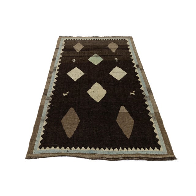 2010s 4x7 Hand-Knotted Brown Modern Gabbeh Wool Rug - Folk Art & Figure Design For Sale - Image 5 of 8