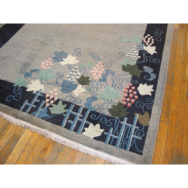 Art Deco 1920s Gray Floral Modern Antique Chinese Art Deco Rug 6' 2" X 8' 9" Handknotted Wool Carpet For Sale - Image 3 of 4