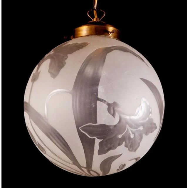 1940s Liberty Engraved Glass Sphere Chandelier or Lantern, Italy, 1940 For Sale - Image 5 of 16