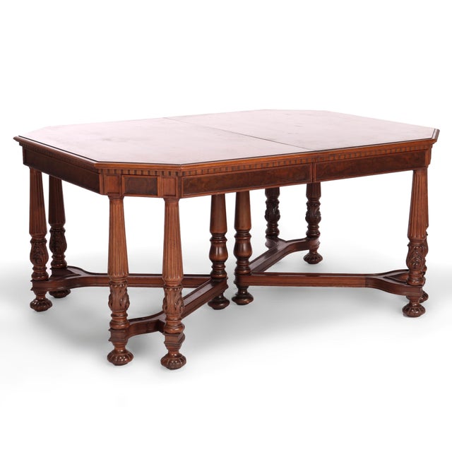 Antique Neoclassical Carved Walnut & Burl Dining Table Circa 1930 For Sale - Image 6 of 12