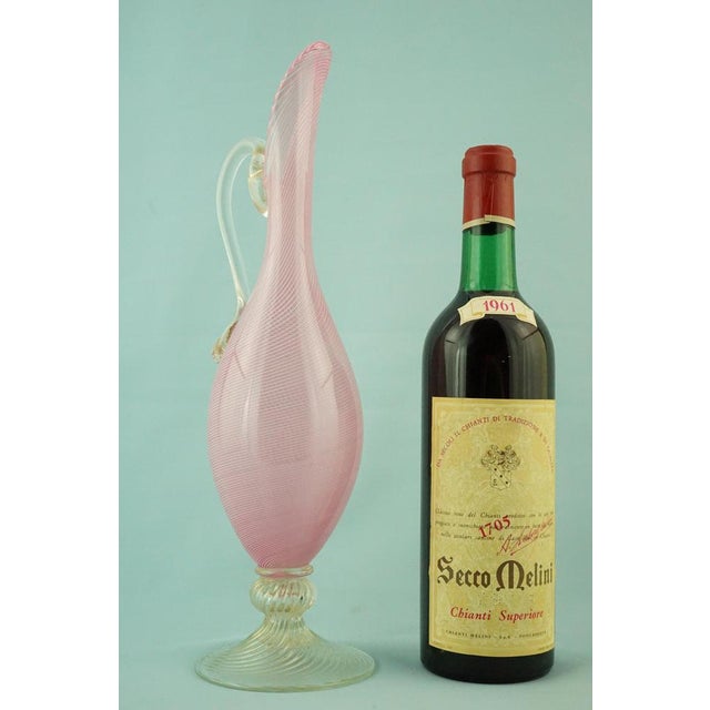 Pink Murano Zanfirico Glass Jug Vase attributed to Poli For Sale - Image 8 of 18