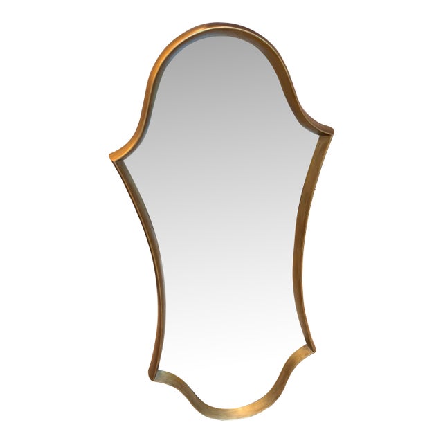 1970s LaBarge Attributed Sculptural Gilt Wood Shield Wall Mirror For Sale