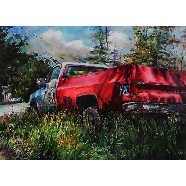 Ken Snyder American Red Chevy watercolor 21 x 25 in. Signed on the lower right Framed