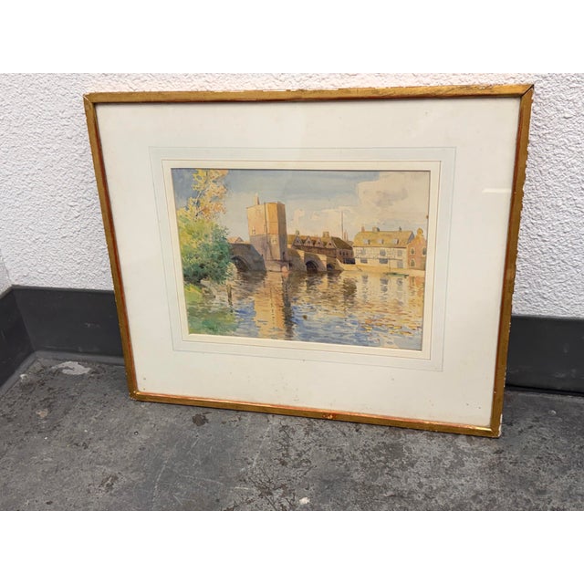 English English St. Ives Bridge Original Watercolor Painting, Framed For Sale - Image 3 of 12
