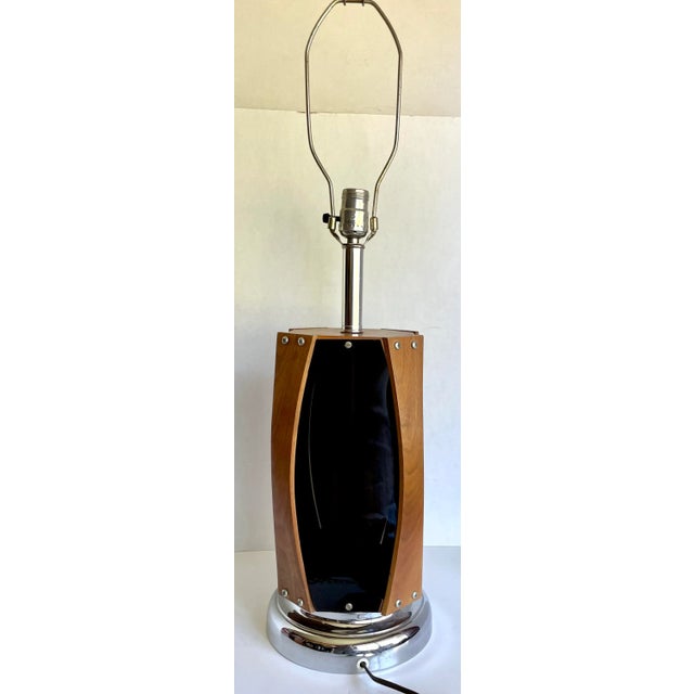 Gray Mid 20th Century Chrome, Teak Bentwood and Smoked Lucite Lamp For Sale - Image 8 of 11