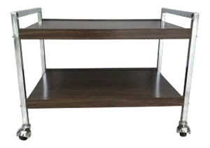 Mid-Century Modern Chrome Wood Bar Cart on Castors