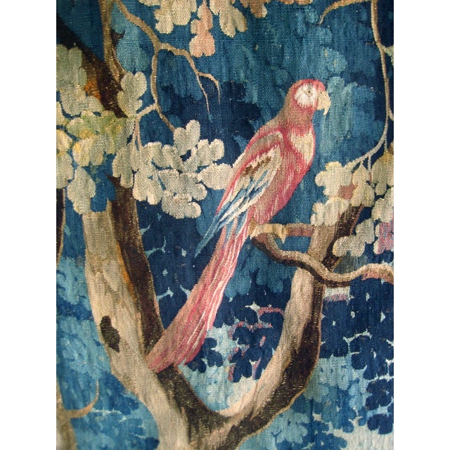 Aubusson French Tapestry Verdure Red Parrot in a Tree 18 Century For Sale - Image 6 of 15