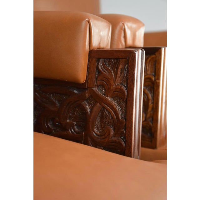 Camel Mid-Century Art Deco Armchairs With Hand-Carved Moorish Frame, 1950s For Sale - Image 8 of 12