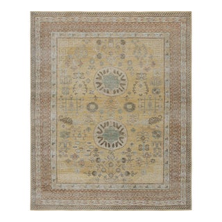 Rug & Kilim’s Khotan Rug in Gold and Red With Geometric Patterns For Sale