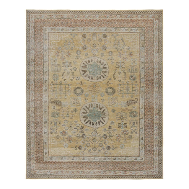 Rug & Kilim’s Khotan Rug in Gold and Red With Geometric Patterns For Sale