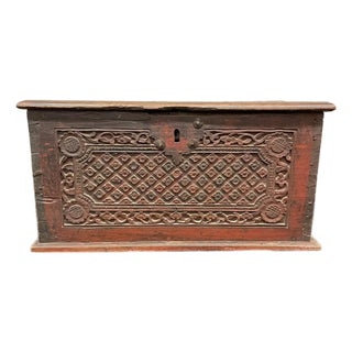 Antique Indonesian Wooden Dowry Chest With Carved Front, Mid-19th Century For Sale