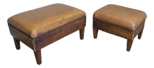 Sturdy Leather Library Ottomans, 1900, Set of 2