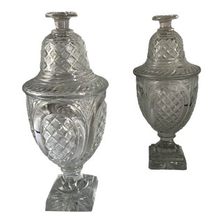 19th Century Crystal Covered Sweet Meat Urns - a Pair For Sale