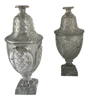 19th Century Crystal Covered Sweet Meat Urns - a Pair