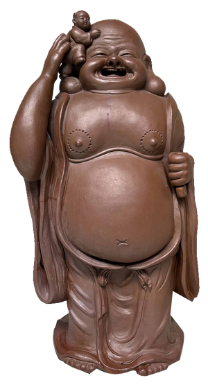 Terracotta Statue of Hotei (布包) with Karako (唐子), Japan, 1950s