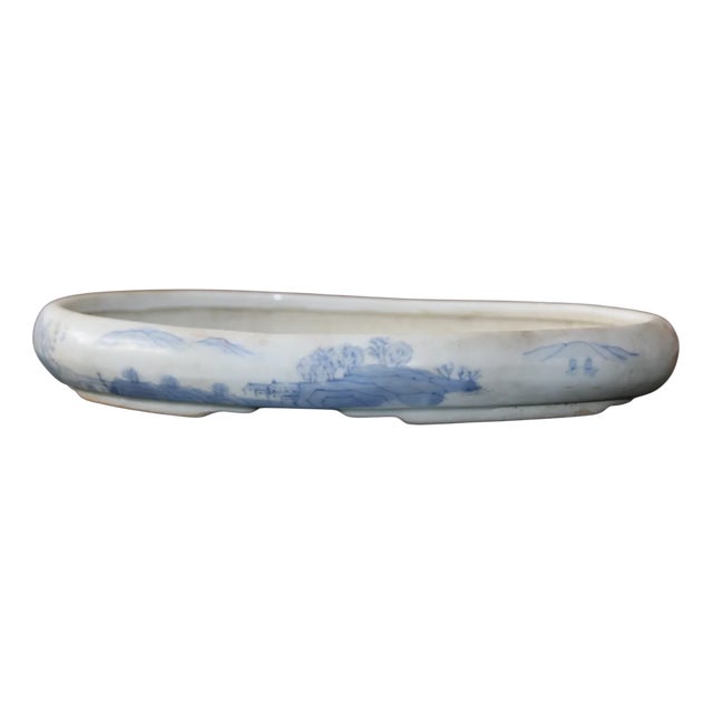 Blue and White Porcelain Bonsai Pot, 1950s For Sale