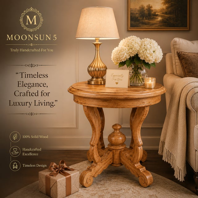 Not Yet Made - Made To Order Solid Wood Carved Round Side Table, Handcrafted Vintage Accent Lamp Table For Sale - Image 5 of 10