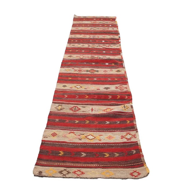 Embroidered vintage handwoven kilim runner from Denizli region of Turkey. Approximately 50-60 years old. In very good...