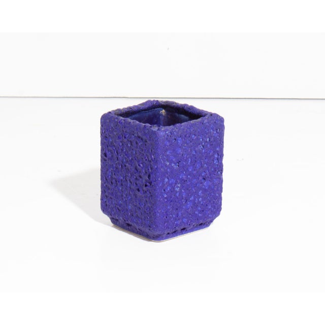 Mid-Century Modern West German Blue Fat Lava Cube Vase by Silberdistel For Sale - Image 3 of 7