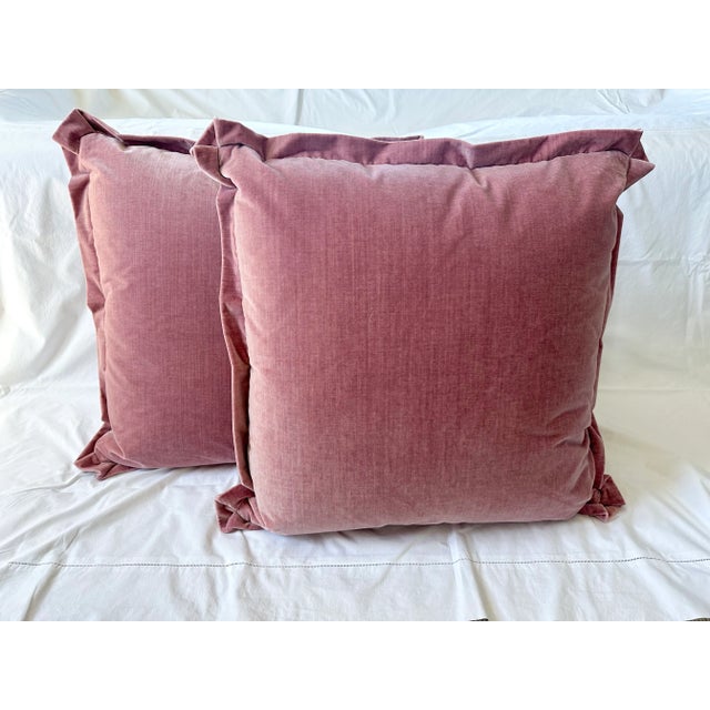 Pair of custom, occasionally used Pink velvet Euro pillow shams and 75% grey duck feathers/25% duck down inserts. Custom...