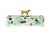 Hand painted hinged wood box in vibrant blues, greens and grays, featuring an antique gold dog accent. Designed by Elaine...