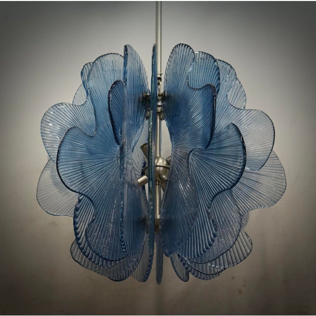 Murano Aqua Blu Glass Chandeliers and Pendant in the style of Fontana Arte, 1990s For Sale - Image 7 of 10