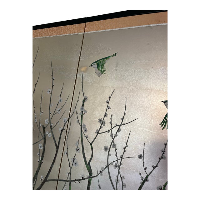 Vintage Japanese 4-Panel Gold Leaf Byōbu Wall Screen - Hand-Painted Plum Blossoms & Birds For Sale
