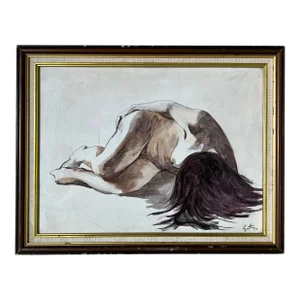 Vintage Reclining Woman Oil on Canvas Painting, Signed