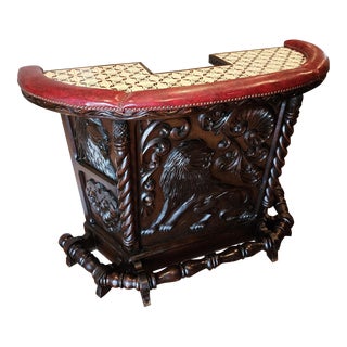 Vintage Bar With Carved Lions and Hearts For Sale
