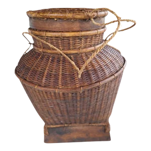 1960s Handwoven Asian Thailand Storage Basket With Lid