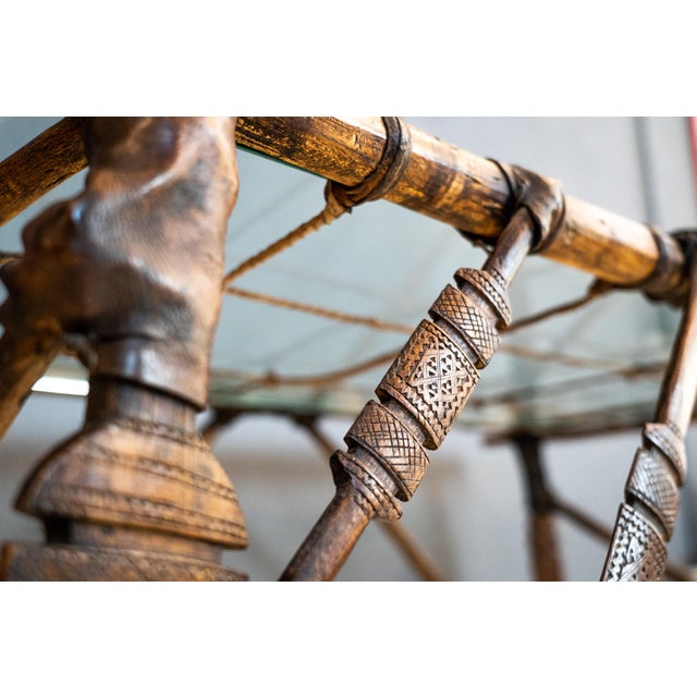Glass Mid-20th Century African Wood Table For Sale - Image 7 of 17