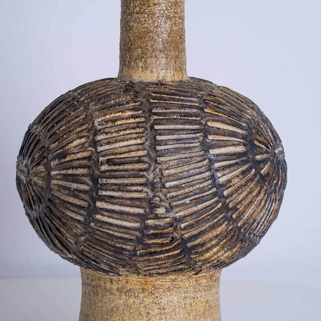 1970s Axella Ceramic Beige Brown Lamp with Custom Shade by R. Houben, Denmark, 1970 For Sale - Image 5 of 10