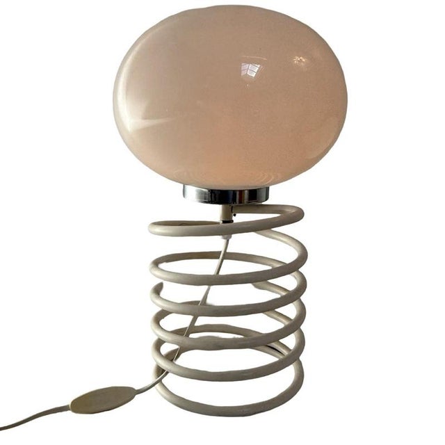 Space Age Design Table Lamp in Opaline Glass Mounted on a Spiral Base by Ingo Maurer for Honsel For Sale - Image 9 of 9