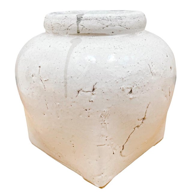 1990s Pair of Wabi Sabi Distressed White Glazed Clay Urns For Sale - Image 5 of 7