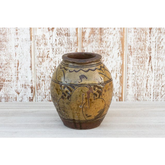 Asian Antique Martaban Golden Brown Oil Pot For Sale - Image 3 of 9