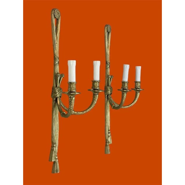 19th Century Louis XVI Style Knot and Tassel Candle Wall Lights, Set of 2 For Sale - Image 5 of 18