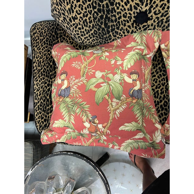 English 1980s Vintage P Kaufmann Copacabana Monkey Pillows - a Pair For Sale - Image 3 of 6