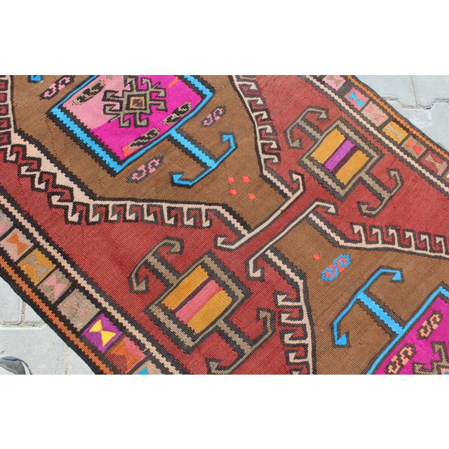 Geometric Design Kilim Runner - 40"x92" For Sale - Image 9 of 11