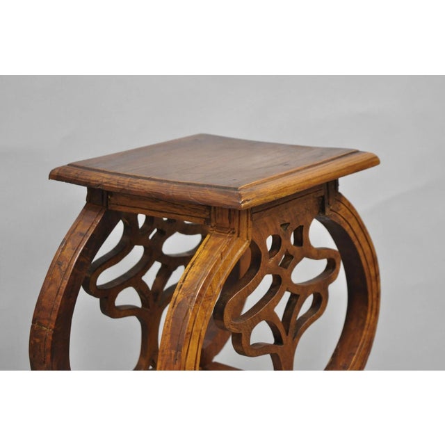 Vintage French Art Nouveau Style Carved Teak Pedestal Plant Stand Side Table For Sale - Image 10 of 18